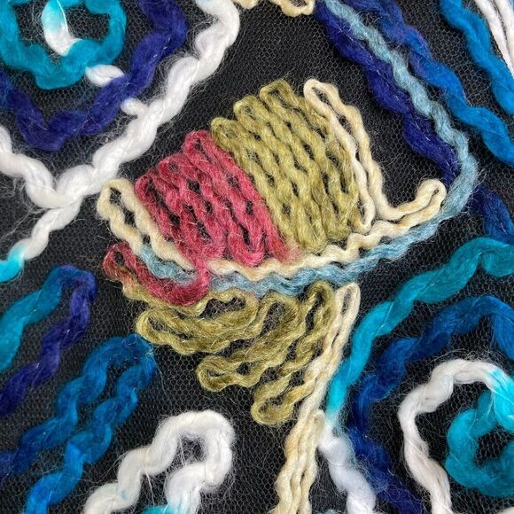 Bianco & Nero Womens Multicolor Embroidered Leaves Top Size 46/XL Artisanal Boho - Picture 5 of 14